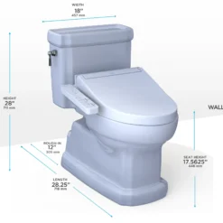 TOTO WASHLET+ Eco Guinevere Elongated 1.28 GPF Universal Height Toilet with C2 Bidet Seat, Cotton White, Vitreous China|Plastic, MW9743074CEFG#01