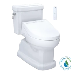 TOTO WASHLET+ Eco Guinevere Elongated 1.28 GPF Universal Height Toilet with C5 Bidet Seat, Cotton White, Vitreous China|Plastic, MW9743084CEFG#01