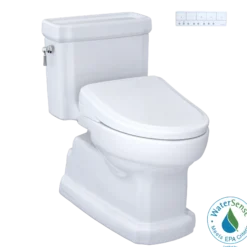 TOTO WASHLET+ Eco Guinevere Elongated 1.28 GPF Universal Height Toilet, S7A Classic Bidet Seat with AutoFlush and Auto Open/Close, Cotton White, Vitreous China|Plastic, MW9744734CEFGA#01