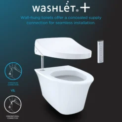 TOTO WASHLET+ EP Wall-Hung Elongated Toilet and WASHLET C2 Bidet Seat and DuoFit In-Wall 0.9 and 1.28 GPF Dual-Flush Tank System, Matte Silver, Vitreous China|Plastic, CWT4283074CMFG#MS