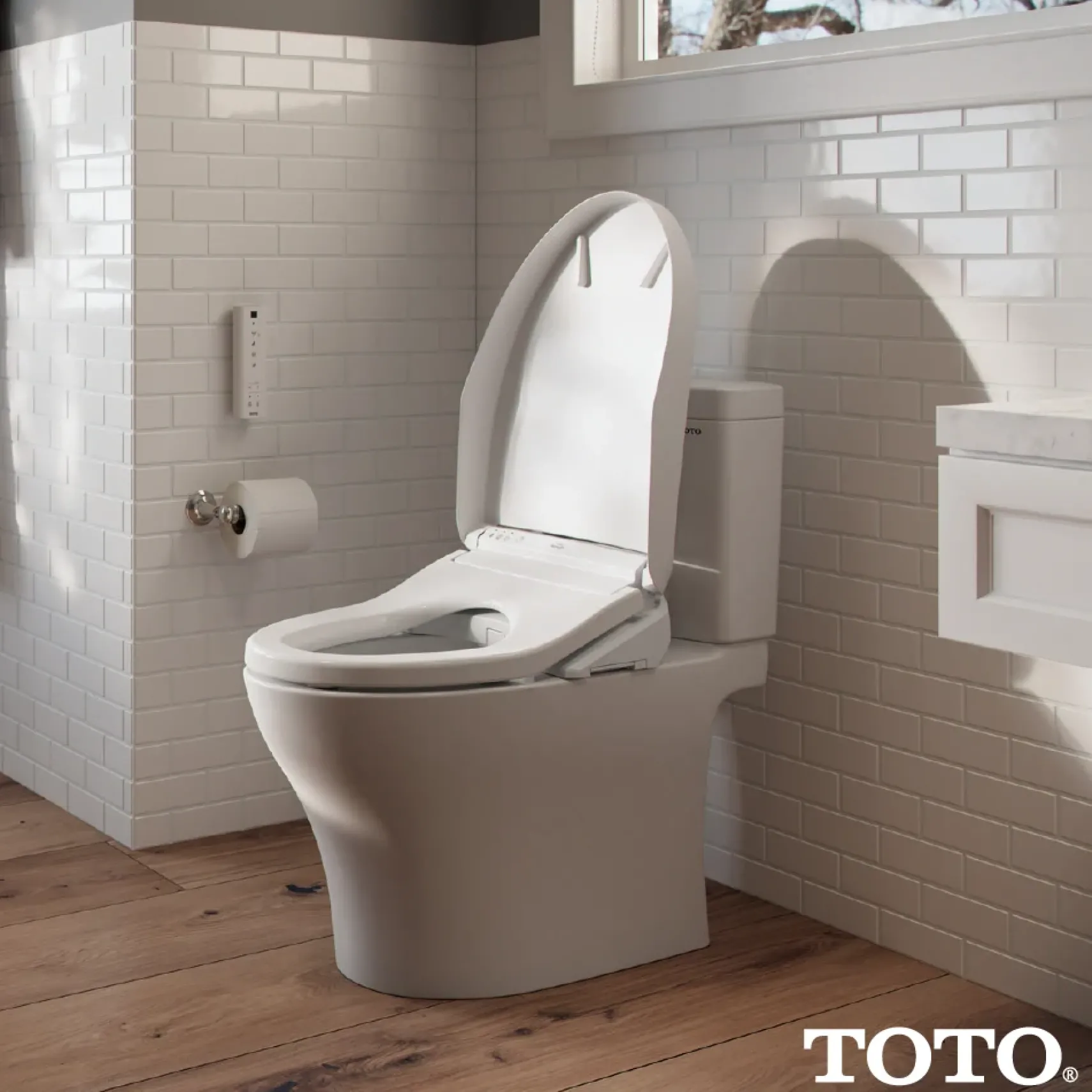 TOTO WASHLET K300 Electronic Bidet Toilet Seat with Instantaneous Water Heating, PREMIST and EWATER+ Wand Cleaning, Elongated, Cotton White, Plastic, SW3036R#01