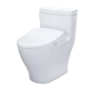 TOTO WASHLET+ Legato One-Piece Elongated 1.28 GPF Toilet with Auto Flush S7A Contemporary Bidet Seat, Cotton White, Vitreous China|Plastic, MW6244736CEFGA#01