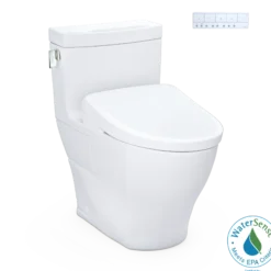 TOTO WASHLET+ Legato One-Piece Elongated 1.28 GPF Toilet with Auto Flush S7A Contemporary Bidet Seat, Cotton White, Vitreous China|Plastic, MW6244736CEFGA#01