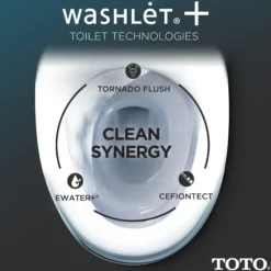 TOTO WASHLET+ Legato One-Piece Elongated 1.28 GPF Toilet with Auto Flush S7A Contemporary Bidet Seat, Cotton White, Vitreous China|Plastic, MW6244736CEFGA#01