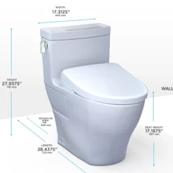 TOTO WASHLET+ Legato One-Piece Elongated 1.28 GPF Toilet and Contemporary WASHLET S7A Contemporary Bidet Seat, Cotton White, Vitreous China|Plastic, MW6244736CEFG#01
