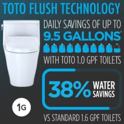 TOTO WASHLET+ Nexus 1G Two-Piece Elongated 1.0 GPF Toilet with Auto Flush S7A Contemporary Bidet Seat, Cotton White, Vitreous China|Plastic, MW4424736CUFGA#01