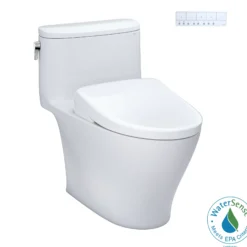 TOTO WASHLET+ Nexus One-Piece Elongated 1.28 GPF Toilet with S7A Contemporary Bidet Seat, Cotton White, Vitreous China|Plastic, MW6424736CEFG#01
