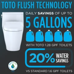 TOTO WASHLET+ Nexus Two-Piece Elongated 1.28 GPF Toilet with S7A Contemporary Bidet Seat, Cotton White, Vitreous China|Plastic, MW4424736CEFG#01