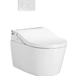 TOTO WASHLET+ RP Wall-Hung D-Shape Toilet with RW Bidet Seat and DuoFit In-Wall 1.28 and 0.9 GPF Auto Dual-Flush Tank System, Matte Silver, Plastic|Steel|Vitreous China, Cotton White, CWT4474547CMFGA#MS
