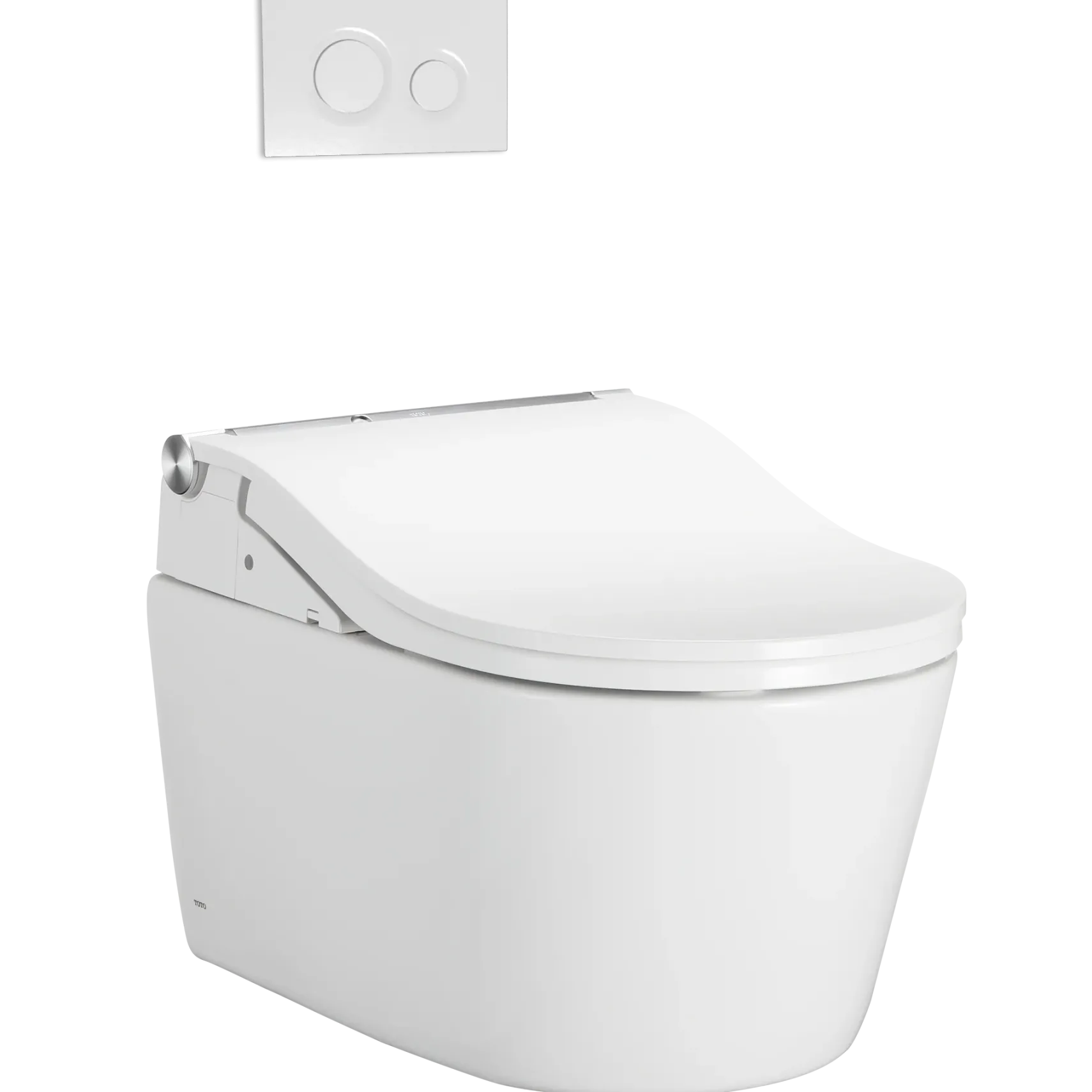 TOTO WASHLET+ RP Wall-Hung D-Shape Toilet with RW Bidet Seat and DuoFit In-Wall 1.28 and 0.9 GPF Auto Dual-Flush Tank System, Matte Silver, Plastic|Steel|Vitreous China, Cotton White, CWT4474547CMFGA#MS