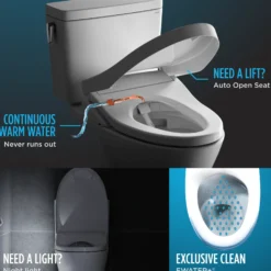 TOTO WASHLET S350e Electronic Bidet Toilet Seat with Auto Open and Close and EWATER+ Cleansing, Round, Cotton White, Plastic, SW583#01