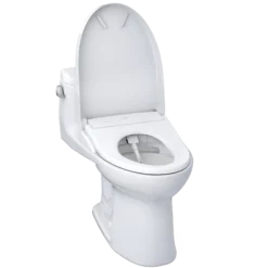 TOTO WASHLET+ Supreme II One-Piece Elongated 1.28 GPF Toilet and WASHLET+ S7A Contemporary Bidet Seat, Cotton White, Vitreous China|Plastic, MW6344736CEFG#01