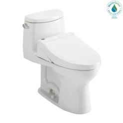 TOTO WASHLET+ UltraMax II One-Piece Elongated 1.28 GPF Toilet and WASHLET+ C5 Bidet Seat, Cotton White, Vitreous China|Plastic, MW6043084CEFG#01