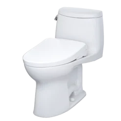 TOTO WASHLET+ UltraMax II One-Piece Elongated 1.28 GPF Toilet with Auto Flush WASHLET+ S7A Contemporary Bidet Seat, Cotton White, Vitreous China|Plastic, MW6044736CEFGA#01