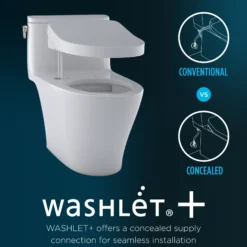 TOTO WASHLET+ Vespin II 1G Two-Piece Elongated 1.0 GPF Toilet and WASHLET+ C2 Bidet Seat, Cotton White, Vitreous China|Plastic, MW4743074CUFG#01