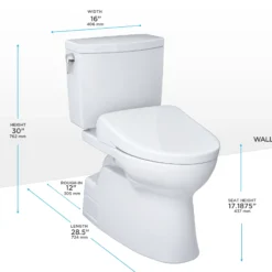 TOTO WASHLET+ Vespin II 1G Two-Piece Elongated 1.0 GPF Toilet with Auto Flush WASHLET+ S7A Contemporary Bidet Seat, Cotton White, Vitreous China|Plastic, MW4744736CUFGA#01