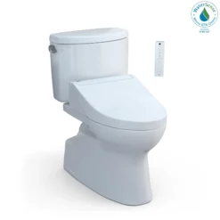 TOTO WASHLET+ Vespin II Two-Piece Elongated 1.28 GPF Toilet and WASHLET+ C5 Bidet Seat, Cotton White, Vitreous China|Plastic, MW4743084CEFG#01