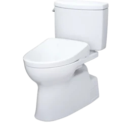 TOTO WASHLET+ Vespin II Two-Piece Elongated 1.28 GPF Toilet with Auto Flush WASHLET+ S7 Contemporary Bidet Seat, Cotton White, Vitreous China|Plastic, MW4744726CEFGA#01