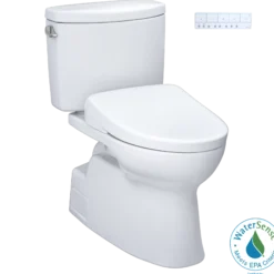 TOTO WASHLET+ Vespin II Two-Piece Elongated 1.28 GPF Toilet and WASHLET+ S7A Contemporary Bidet Seat, Cotton White, Vitreous China|Plastic, MW4744736CEFG#01