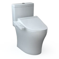 TOTOWASHLET+ Aquia IV Two-Piece Elongated Dual Flush 1.28 and 0.9 GPF Toilet and WASHLET C2 Bidet Seat, Cotton White, Vitreous China|Plastic, MW4463074CEMGN#01