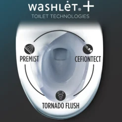 TOTOWASHLET+ Aquia IV Two-Piece Elongated Dual Flush 1.28 and 0.9 GPF Toilet and WASHLET C2 Bidet Seat, Cotton White, Vitreous China|Plastic, MW4463074CEMGN#01