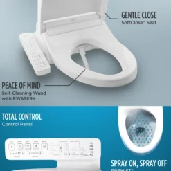 TOTOWASHLET+ Aquia IV Two-Piece Elongated Dual Flush 1.28 and 0.9 GPF Toilet and WASHLET C2 Bidet Seat, Cotton White, Vitreous China|Plastic, MW4463074CEMGN#01