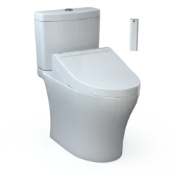 TOTOWASHLET+ Aquia IV Two-Piece Elongated Dual Flush 1.28 and 0.9 GPF Toilet and WASHLET C5 Bidet Seat, Cotton White, Vitreous China|Plastic, MW4463084CEMGN#01