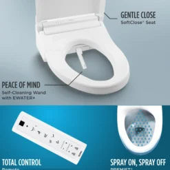 TOTOWASHLET+ Aquia IV Two-Piece Elongated Dual Flush 1.28 and 0.9 GPF Toilet and WASHLET C5 Bidet Seat, Cotton White, Vitreous China|Plastic, MW4463084CEMGN#01