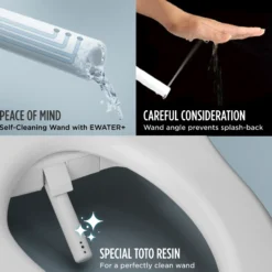 TOTOWASHLET+ Aquia IV Two-Piece Elongated Dual Flush 1.28 and 0.9 GPF Toilet and WASHLET C5 Bidet Seat, Cotton White, Vitreous China|Plastic, MW4463084CEMGN#01