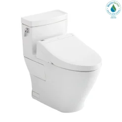 TOTOWASHLET+ Legato One-Piece Elongated 1.28 GPF Toilet and WASHLET C5 Bidet Seat, Cotton White, Vitreous China|Plastic, MW6243084CEFG#01