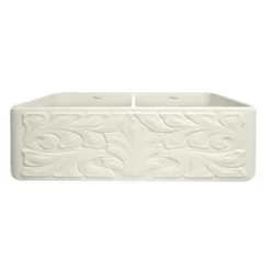 Whitehaus 33" Fireclay Double Bowl Farmhouse Apron Sink, Biscuit, WHFLGO3318