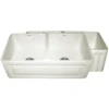 Whitehaus 33" Fireclay Double Bowl Farmhouse Apron Sink, Reversible, Biscuit, WHFLRPL3318