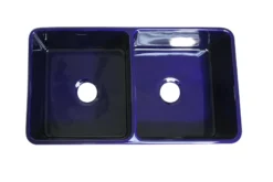 Whitehaus 36" Fireclay Double Bowl Farmhouse Apron Sink, Reversibe, Blue, WH3719