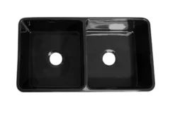 Whitehaus 36" Fireclay Double Bowl Farmhouse Apron Sink, Reversible, Black, WH3719