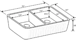 Whitehaus 33" Fireclay Double Bowl Farmhouse Apron Sink, Reversible, White, WHFLATN3318