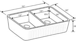 Whitehaus 33" Fireclay Double Bowl Farmhouse Apron Sink, Reversible, Biscuit, WHFLATN3318