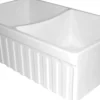 Whitehaus 33'' Fireclay Double Bowl Farmhouse Apron Sink, White, WHQDB332