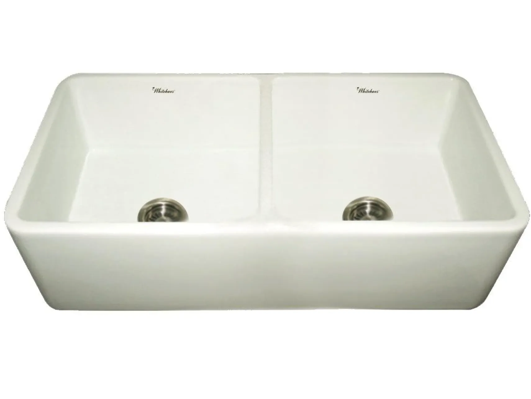 Whitehaus 36" Fireclay Double Bowl Farmhouse Apron Sink, Reversibe, Biscuit, WH3719