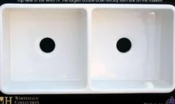 Whitehaus 36" Fireclay Double Bowl Farmhouse Apron Sink, Reversibe, Biscuit, WH3719