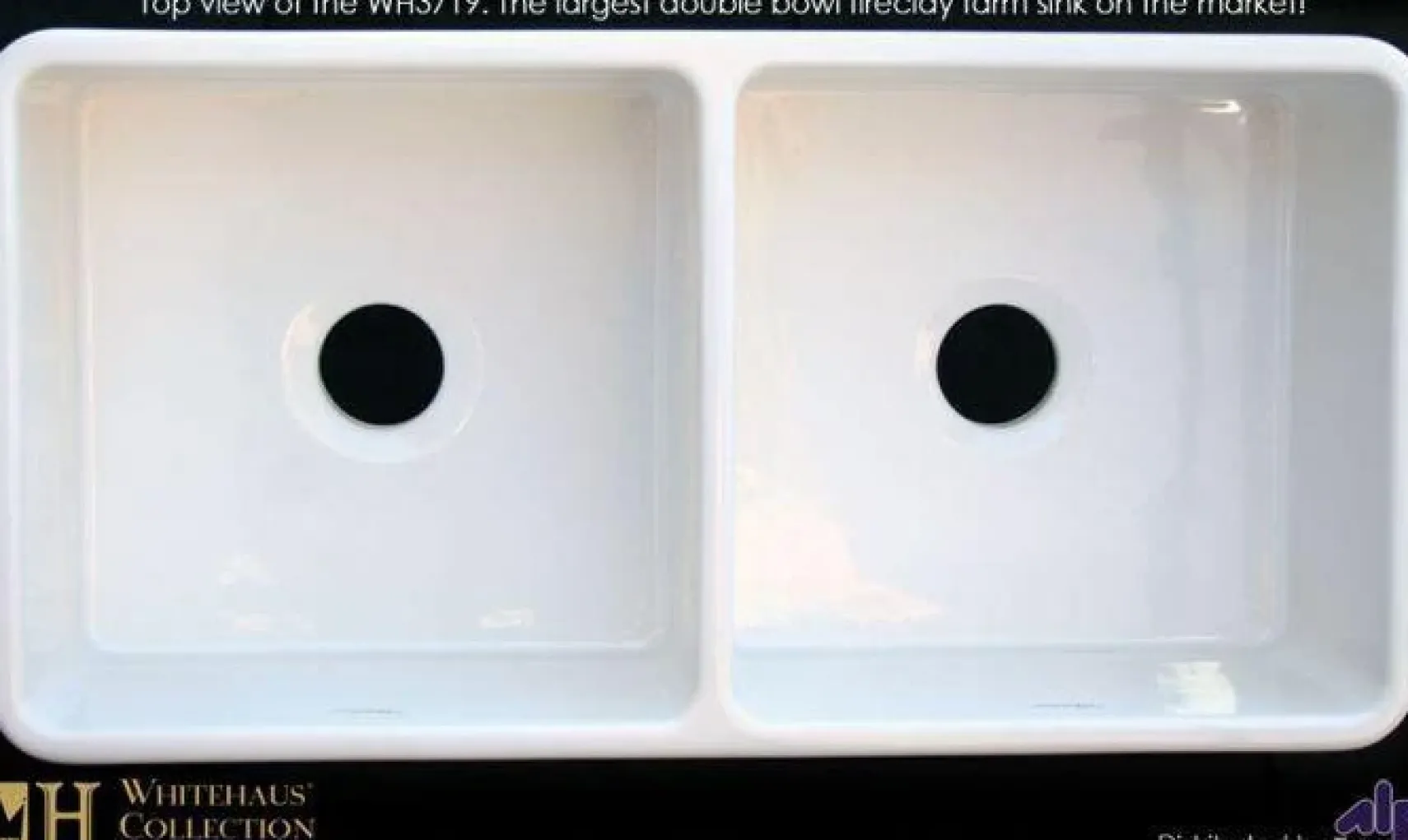 Whitehaus 36" Fireclay Double Bowl Farmhouse Apron Sink, Reversibe, Biscuit, WH3719