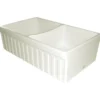 Whitehaus 33'' Fireclay Double Bowl Farmhouse Apron Sink, Biscuit, WHQDB332