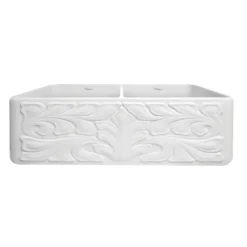 Whitehaus 33" Fireclay Double Bowl Farmhouse Apron Sink, White, WHFLGO3318