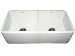 Whitehaus 36" Fireclay Double Bowl Farmhouse Apron Sink, White, WH3719