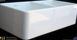 Whitehaus 36" Fireclay Double Bowl Farmhouse Apron Sink, White, WH3719