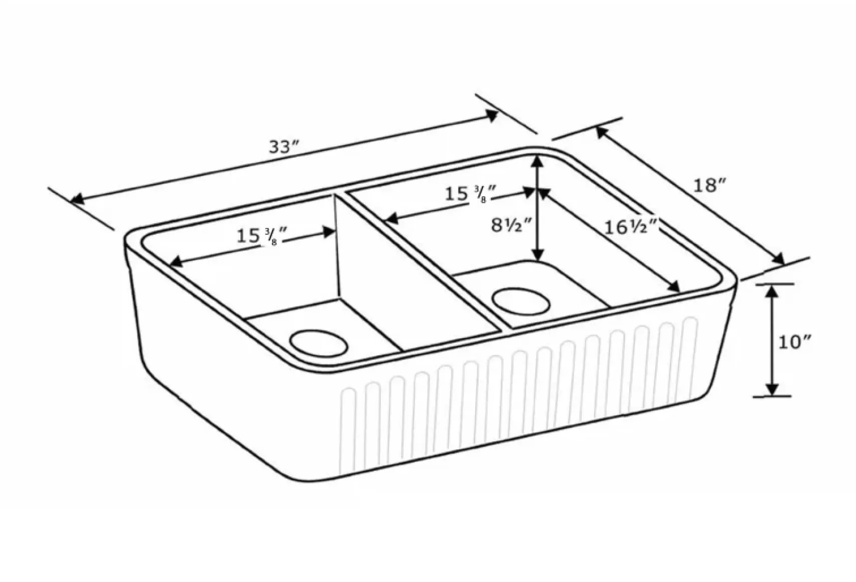 Whitehaus 33" Fireclay Double Bowl Farmhouse Apron Sink, White, WHFLPLN3318
