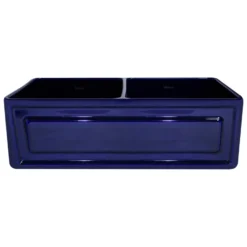 Whitehaus 33" Fireclay Farmhouse Apron Sink, Reversible, Blue, WHFLRPL3318
