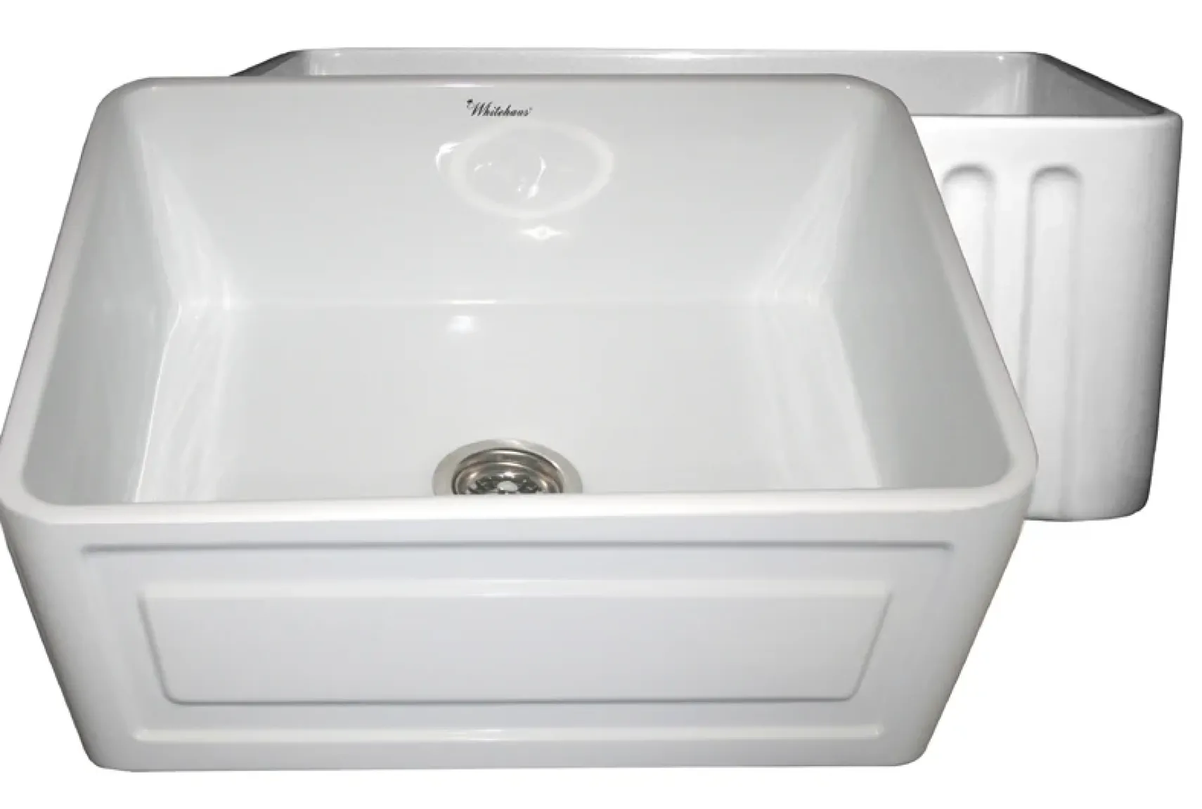 Whitehaus 24" Fireclay Farmhouse Apron Sink, White, WHFLRPL2418
