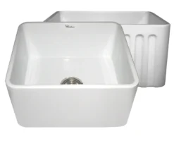 Whitehaus 20" Fireclay Farmhouse Apron Sink, Reversible, White, WHFLPLN2018