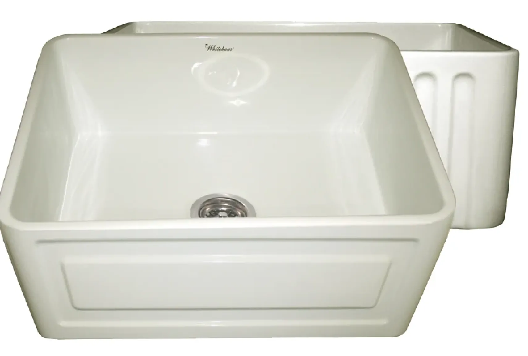 Whitehaus 24" Fireclay Farmhouse Apron Sink, Biscuit, WHFLRPL2418
