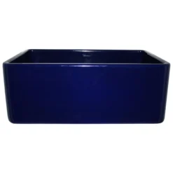Whitehaus 24" Fireclay Single Bowl Farmhouse Apron Sink, Reversible, Blue, WHFLPLN2418